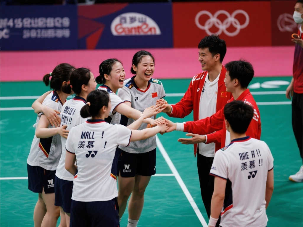 夺冠狂欢!国羽全队围圈庆祝,韩国女双选手无奈旁等握手 夺冠狂欢!国羽全队围圈庆祝,韩国女双选手无奈旁等握手